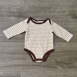 First Impressions Neutral Striped Long Sleeve Bodysuit